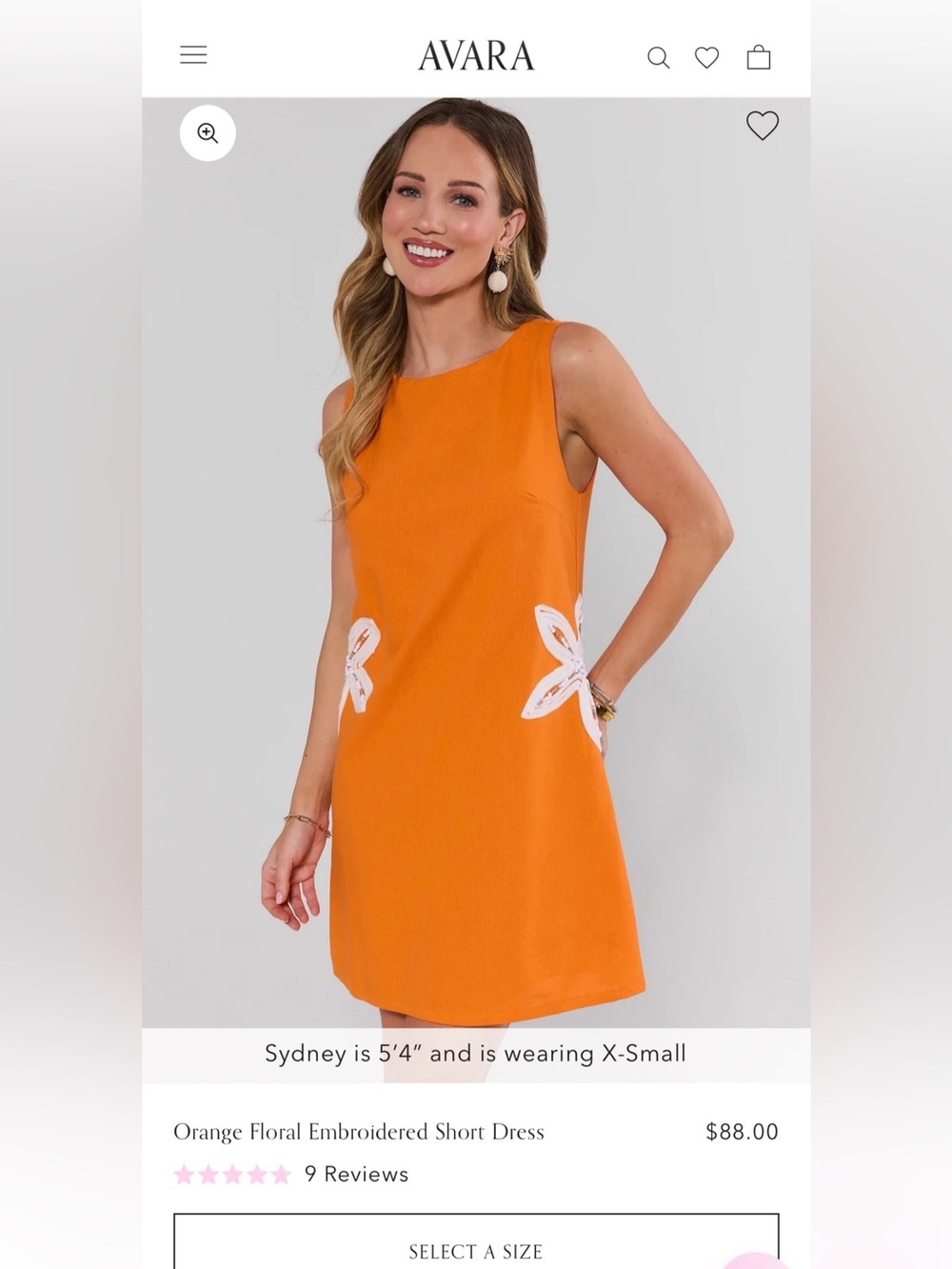 Avara Orange Floral Embroidered Short Dress